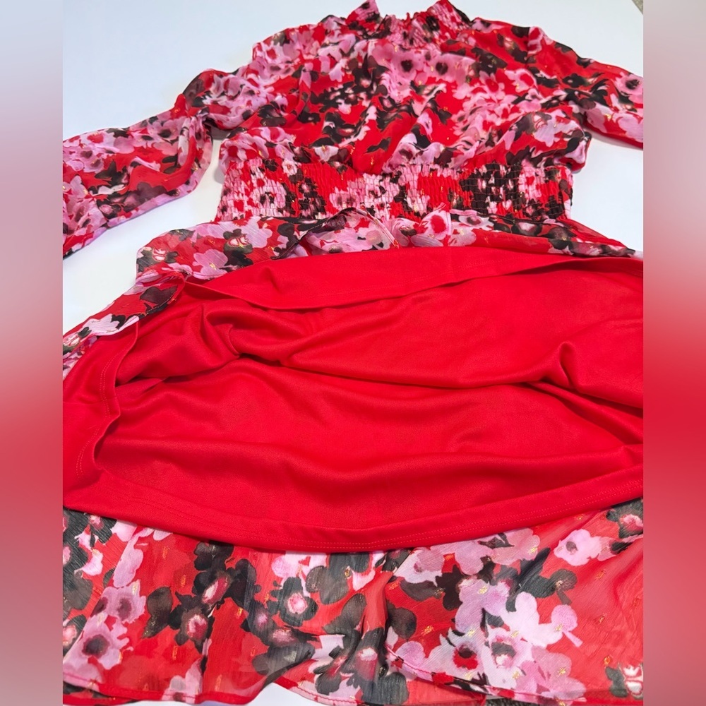 Taylor Long Sleeve Mock Neck Smocked Waist Floral Dress 10P - Picture 6 of 12